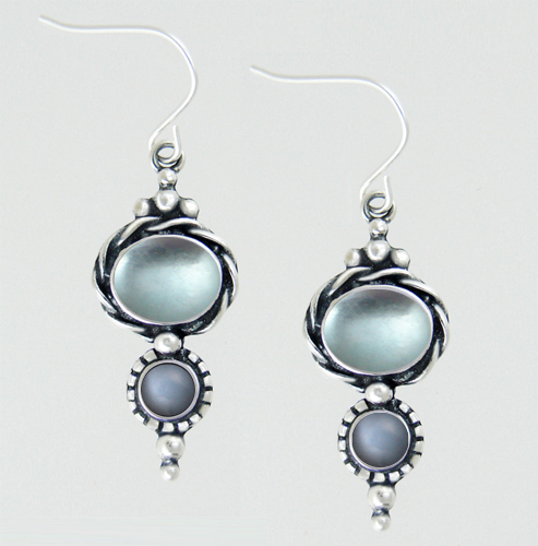 Sterling Silver Drop Dangle Earrings With Blue Topaz And Grey Moonstone